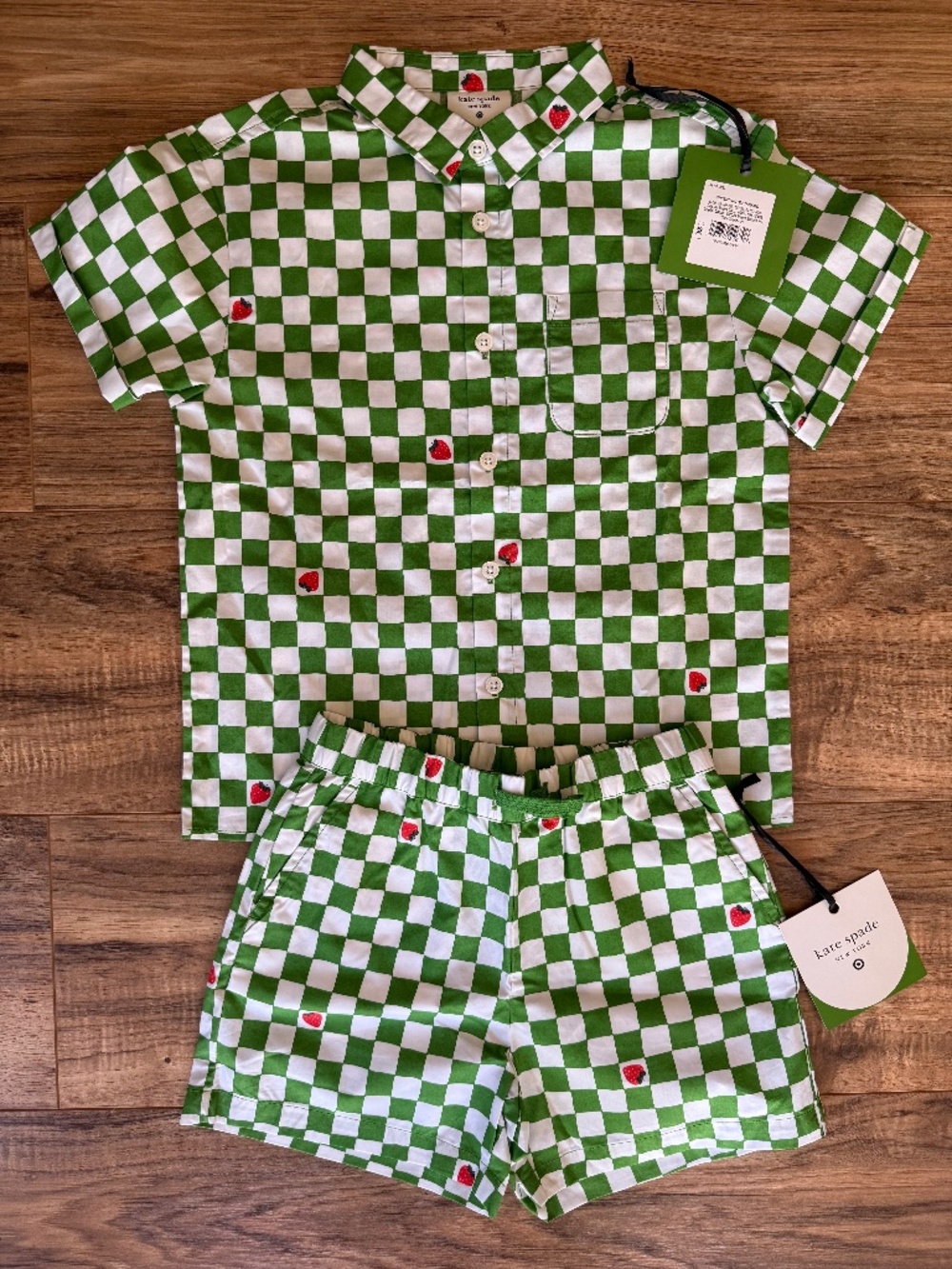 Kate Spade x Target Strawberry Checker Button Down & Shorts Set